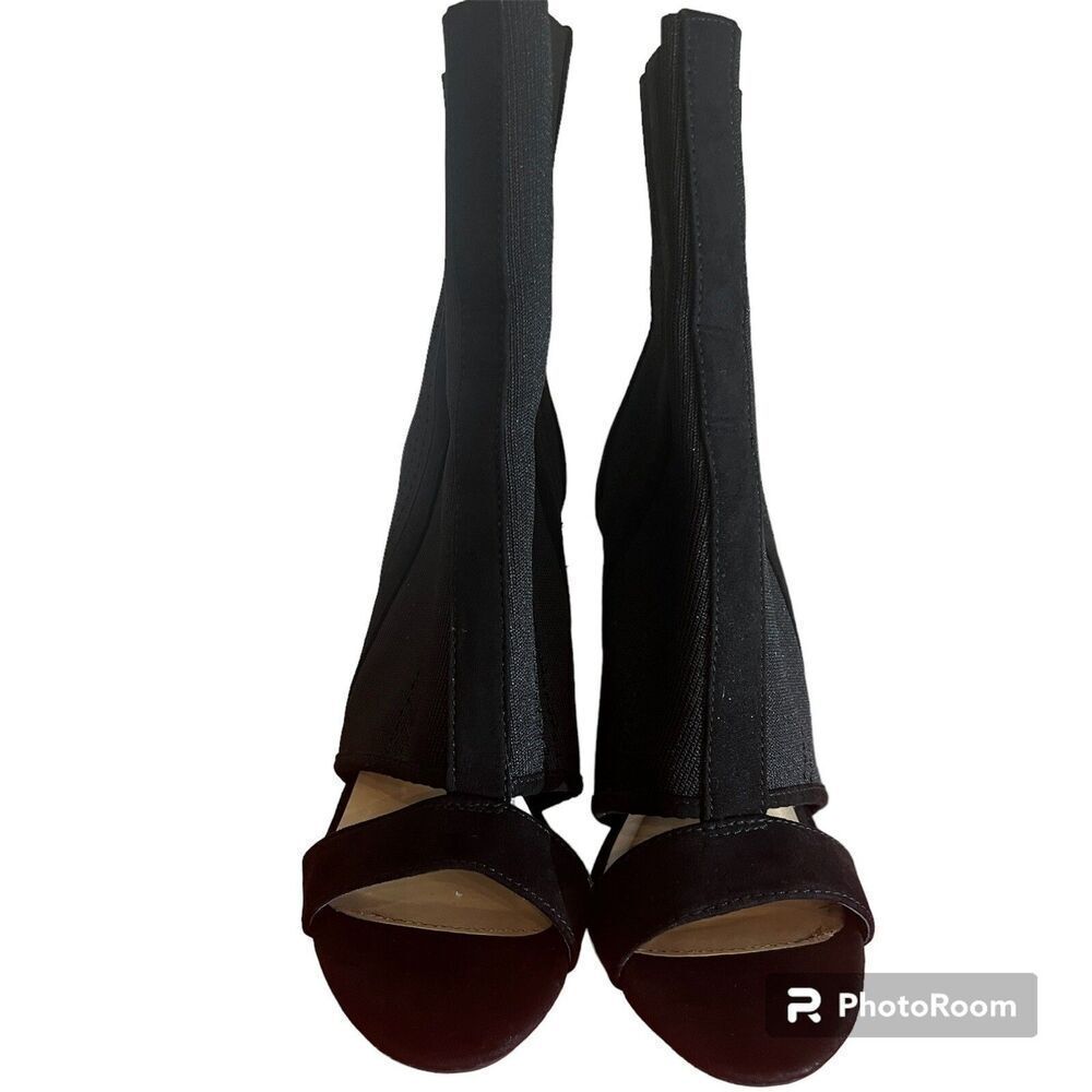 Charlotte Russe Faux Suede High Heel Open Toe Booties Size 7 Black - Picture 3 of 5